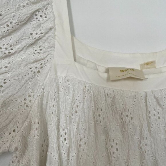 White Eyelet Mini Dress with Puff Sleeves - Size S - Maeve Anthropologie - Picture 6 of 8